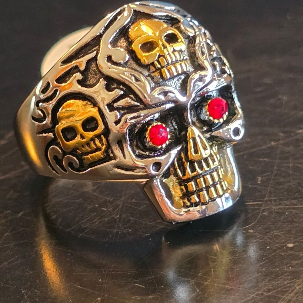 Stainless Steel Punk Rock Gothic Skull Head Skeleton Biker Ring Size 12 Mens